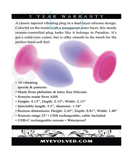 Evolved Paradise Plug Butt Plug w/Remote Control - Pink/Purple | Shop Lowest Prices at Funlove.com