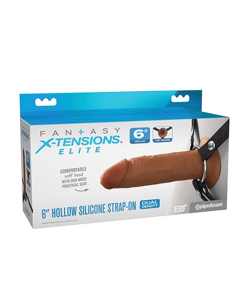 Fantasy X - tensions Elite 6" Silicone Hollow Strap - on w/Harness - Brown | Shop Lowest Prices at Funlove.com