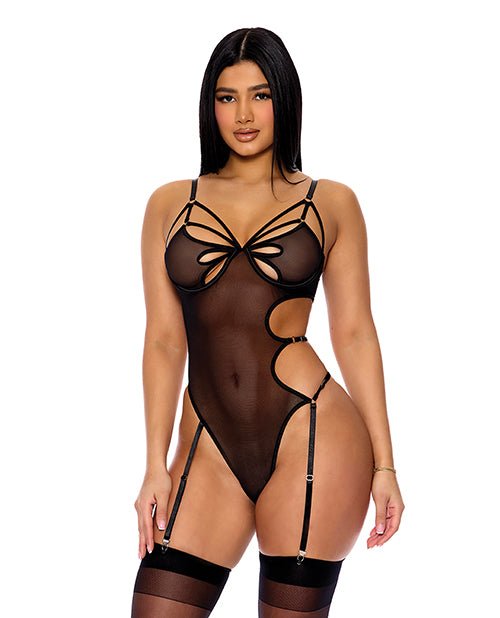 Feeling Butterflies Mesh Teddy w/Garters - Black | Shop Lowest Prices at Funlove.com