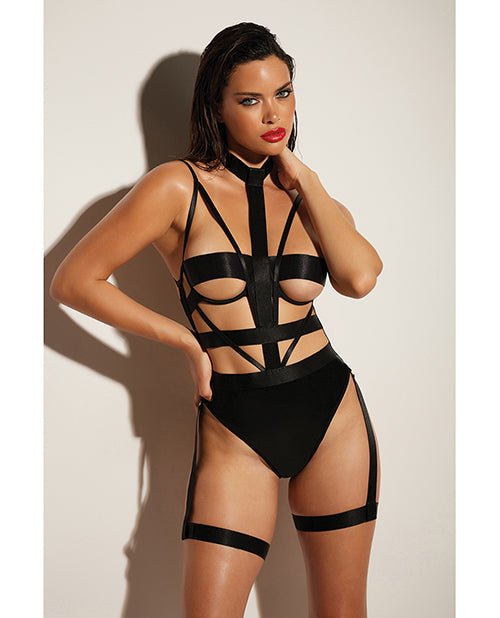 Fetish Lethal Underwire Peek A Boo Vinyl Teddy W/choker Black | Shop Lowest Prices at Funlove.com