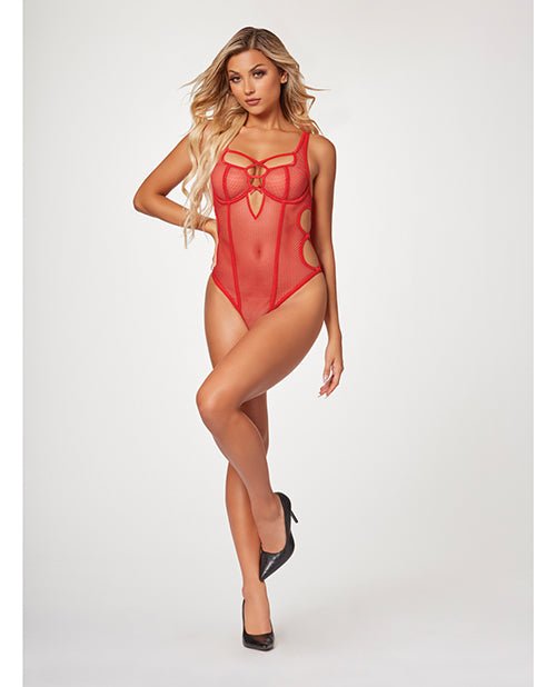 Fishnet Strappy High Cut Leg Teddy Red LG | Shop Lowest Prices at Funlove.com