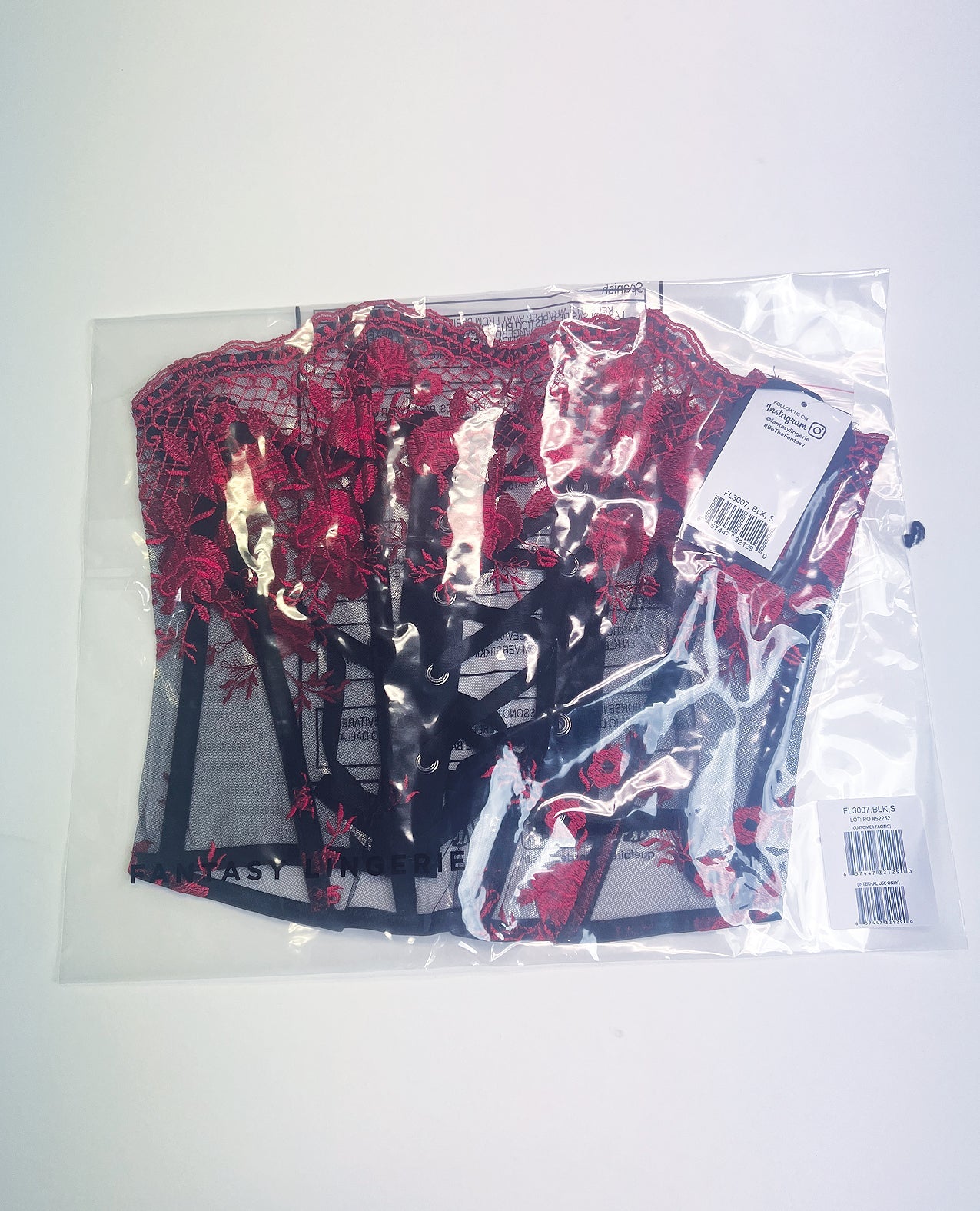 Floral Embroidered Mesh Corset w/G - String - Red/Black X - Large | Shop Lowest Prices at Funlove.com