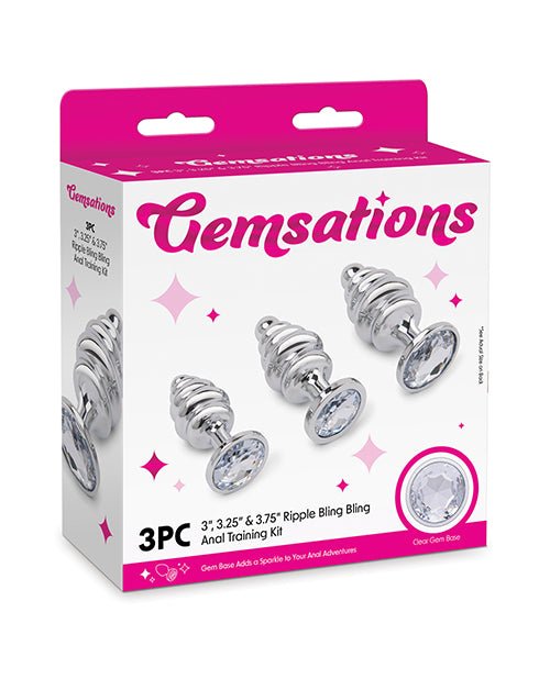 Gemsations 3 pc 2.95" & 3.25" & 3.7" Ripple Bling Bling Metal Butt Plug Training Set - Silver | Shop Lowest Prices at Funlove.com