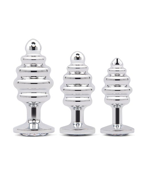 Gemsations 3 pc 2.95" & 3.25" & 3.7" Ripple Bling Bling Metal Butt Plug Training Set - Silver | Shop Lowest Prices at Funlove.com