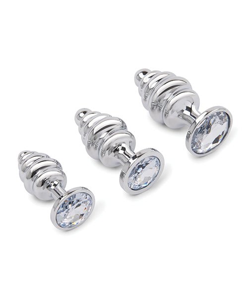 Gemsations 3 pc 2.95" & 3.25" & 3.7" Ripple Bling Bling Metal Butt Plug Training Set - Silver | Shop Lowest Prices at Funlove.com