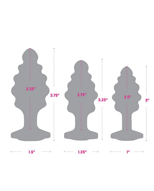 Gemsations 3 pc 2.95" & 3.25" & 3.7" Ripple Bling Bling Metal Butt Plug Training Set - Silver | Shop Lowest Prices at Funlove.com