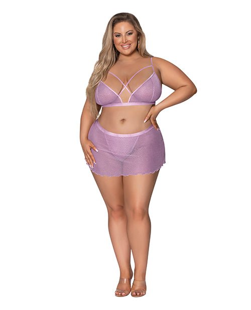 Girl Next Door Strappy Bralette w/Flirty Thong Skirt Lilac 2XL | Shop Lowest Prices at Funlove.com