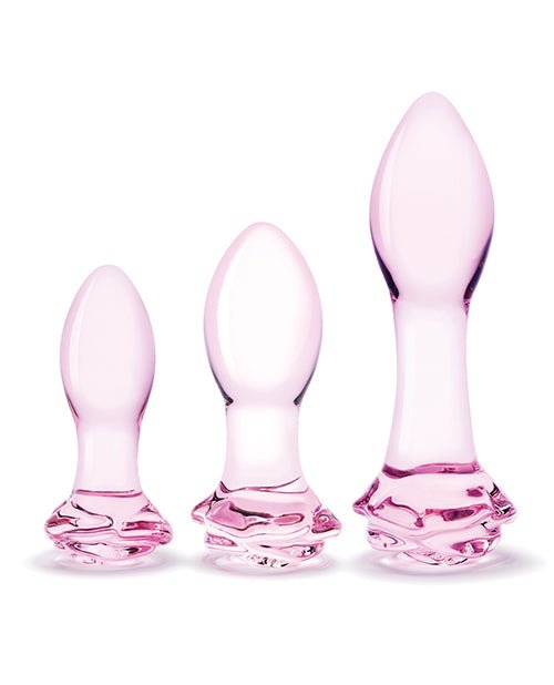 Glas 3 pc Rosebud Butt Plug Set - Pink | Shop Lowest Prices at Funlove.com