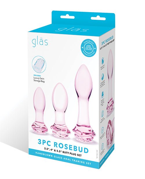 Glas 3 pc Rosebud Butt Plug Set - Pink | Shop Lowest Prices at Funlove.com