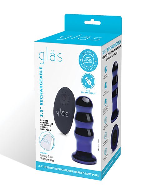 Glas 3.5" Rechargeable Vibrating Beaded Butt Plug - Blue | Shop Lowest Prices at Funlove.com