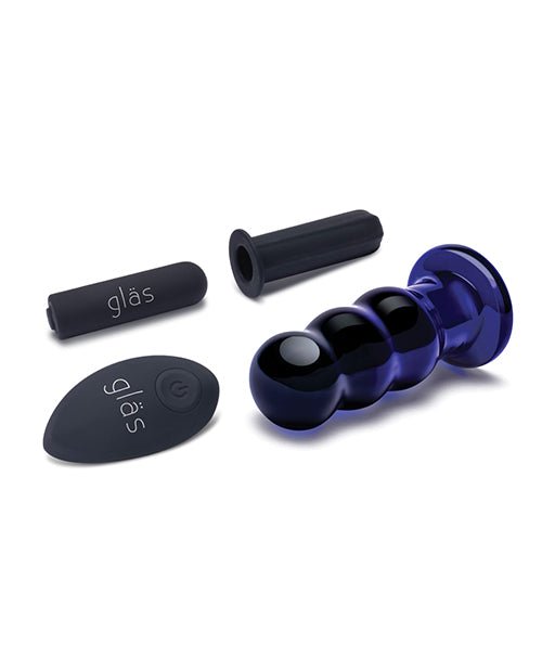 Glas 3.5" Rechargeable Vibrating Beaded Butt Plug - Blue | Shop Lowest Prices at Funlove.com