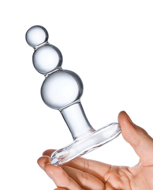 Glas 4" Beaded Glass Butt Plug w/Tapered Base - Clear | Shop Lowest Prices at Funlove.com