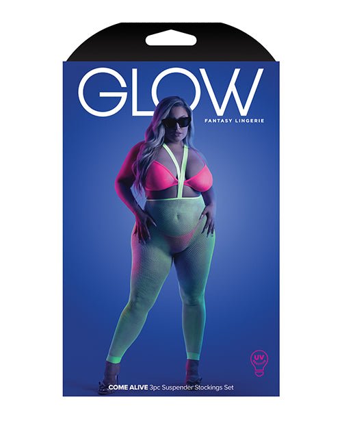 Glow Come Alive Suspender Stockings, Bralette & G - String Multi Color QN | Shop Lowest Prices at Funlove.com