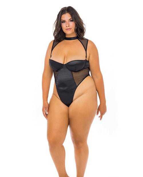 Josephine High Leg Teddy W/removable Fishnet Collared Harness Black | Shop Lowest Prices at Funlove.com