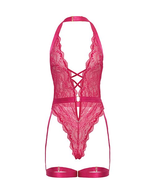 Kahlia Lace Halter Top Teddy - Pink Yarrow S/M | Shop Lowest Prices at Funlove.com