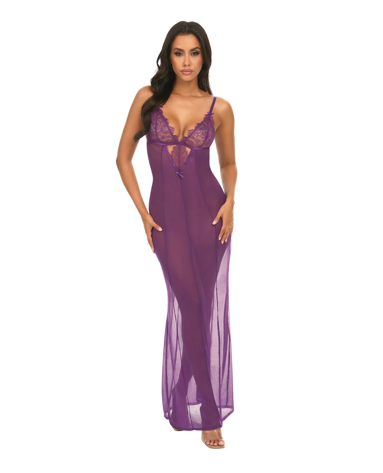 Katana Mesh & Eyelash Lace Gown - Purple | Shop Lowest Prices at Funlove.com