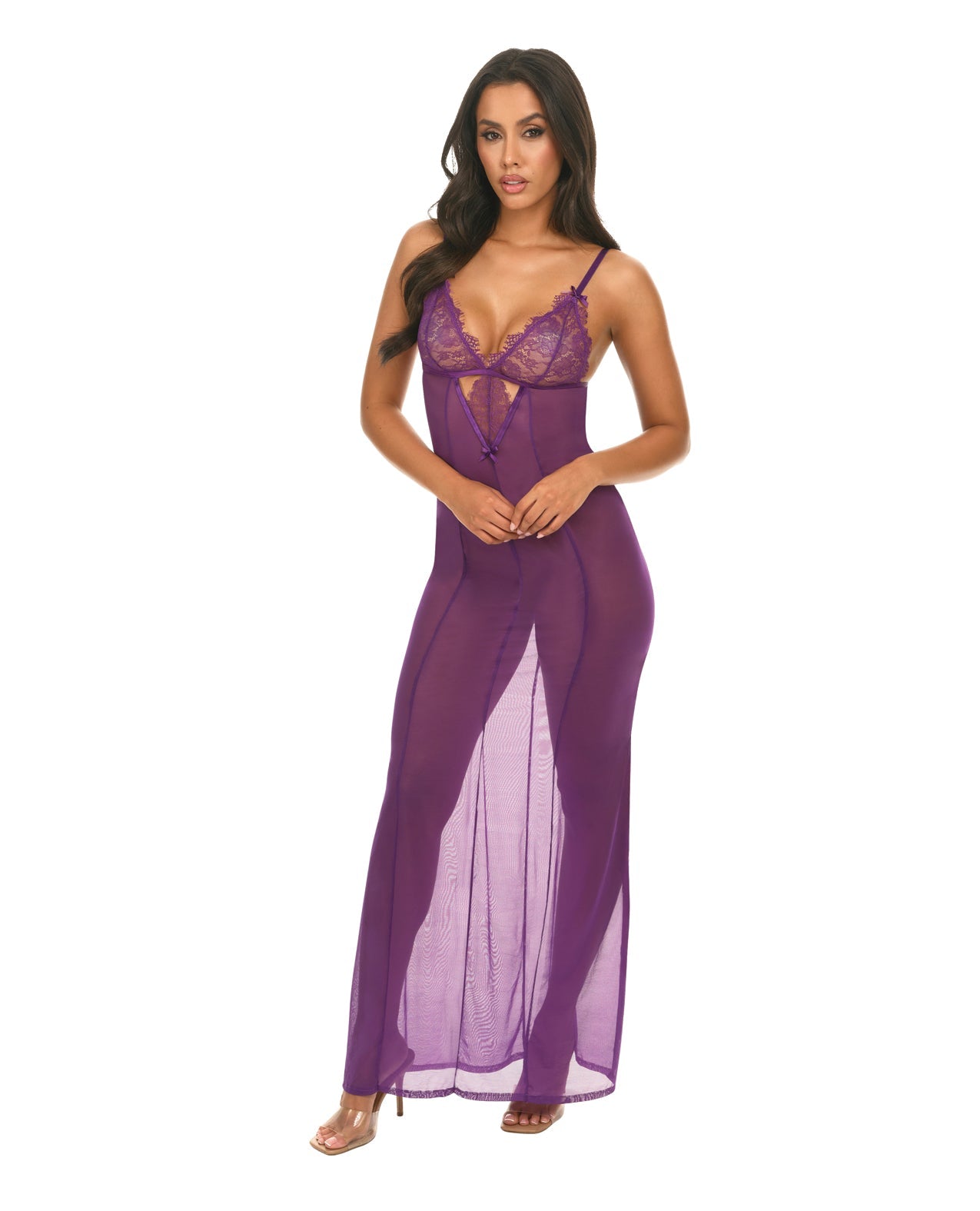 Katana Mesh & Eyelash Lace Gown - Purple | Shop Lowest Prices at Funlove.com