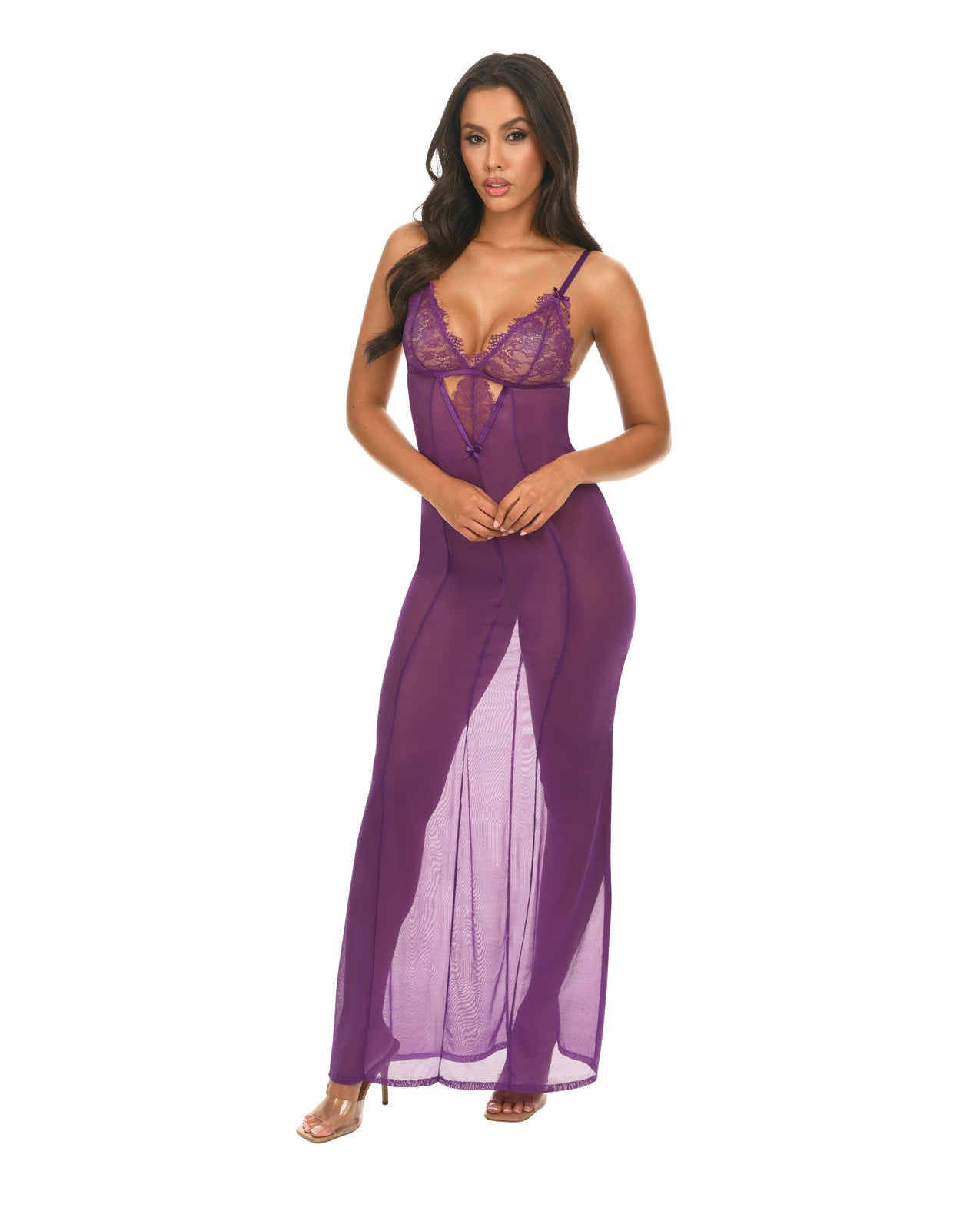 Katana Mesh & Eyelash Lace Gown - Purple | Shop Lowest Prices at Funlove.com