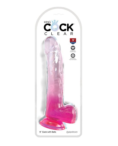 King Cock Clear 9" Cock w/Balls - Pink | Shop Lowest Prices at Funlove.com