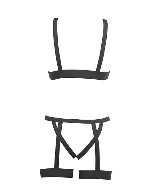 Kitten Teaser Strappy Open Cup Bra & Open Panty w/Leg Straps Black O/S | Shop Lowest Prices at Funlove.com