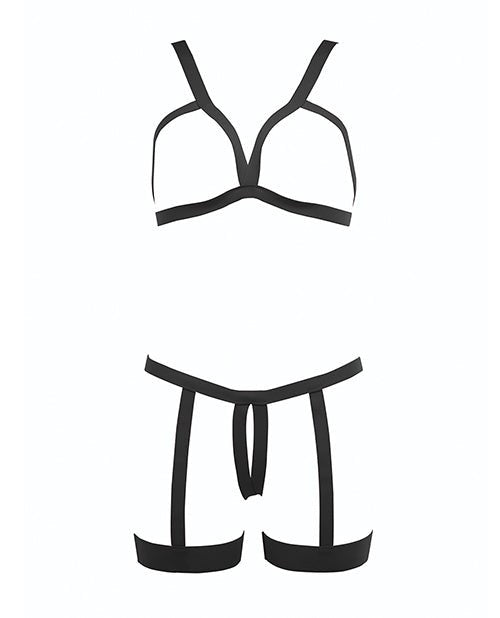 Kitten Teaser Strappy Open Cup Bra & Open Panty w/Leg Straps Black O/S | Shop Lowest Prices at Funlove.com