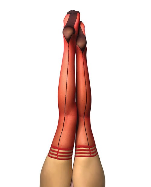 Kix'ies Monica Sheer Cuban Heel W/back Seam Thigh Highs Red A | Shop Lowest Prices at Funlove.com