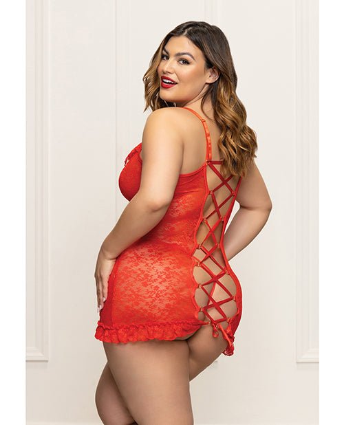 Lace Chemise w/Ruffle Trim & G - String - Red QN | Shop Lowest Prices at Funlove.com