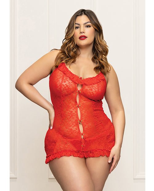 Lace Chemise w/Ruffle Trim & G - String - Red QN | Shop Lowest Prices at Funlove.com
