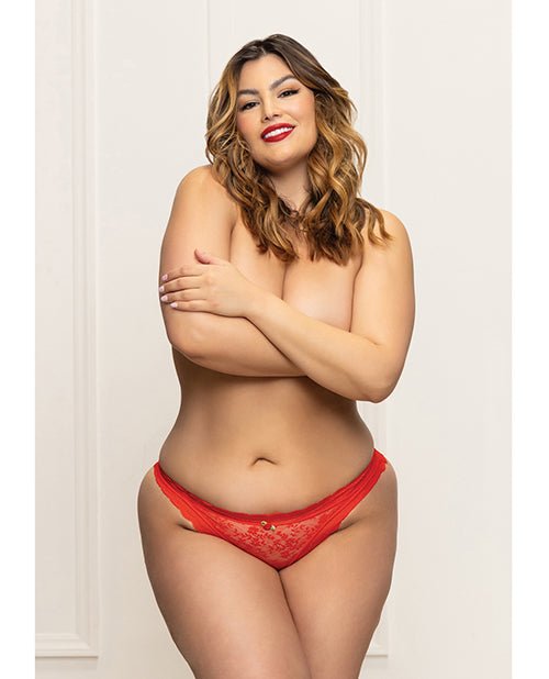 Lace Panty w/Heart Cut Out Back & Pearl Chain Detail - Red 1X/2X | Shop Lowest Prices at Funlove.com