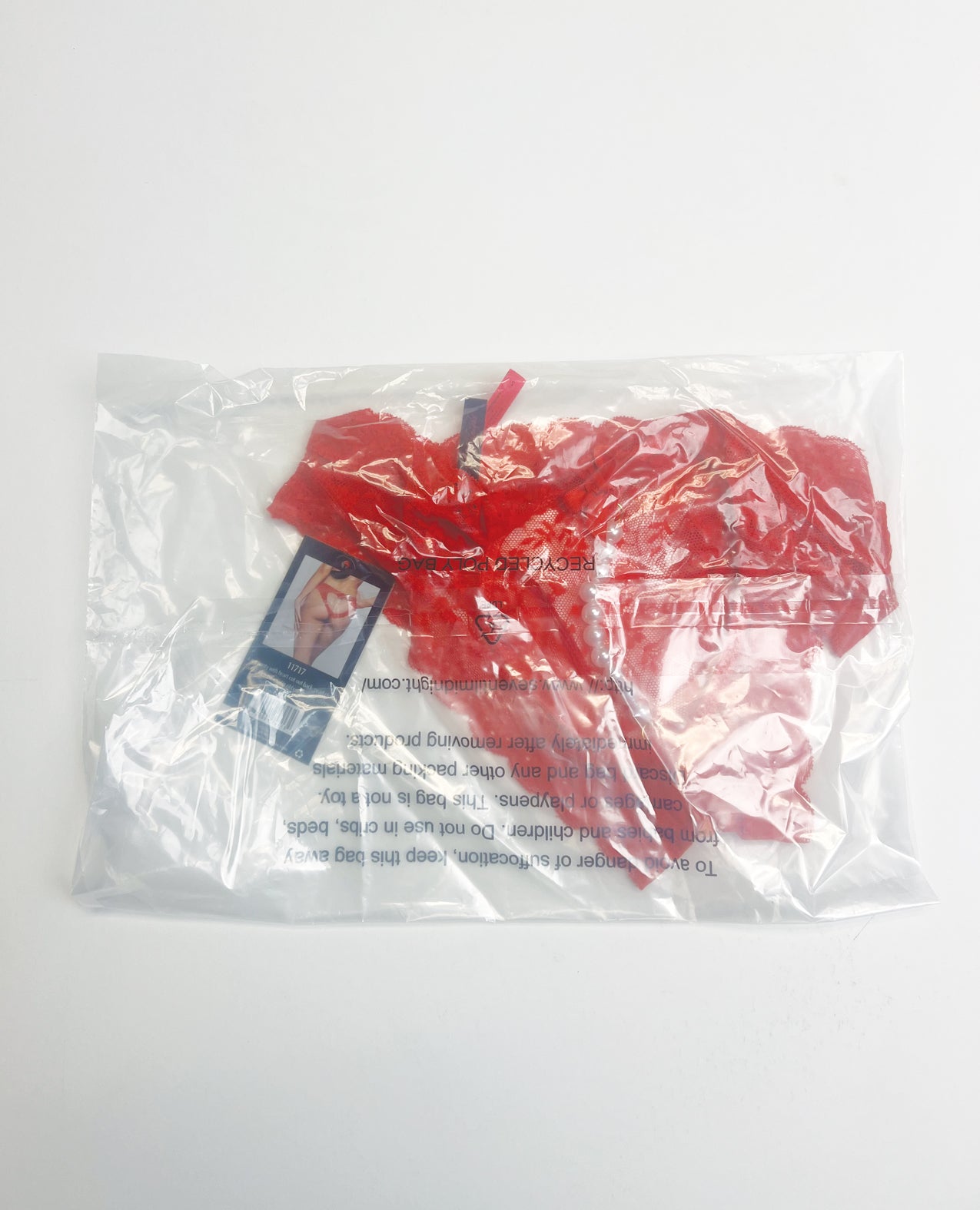 Lace Panty w/Heart Cut Out Back & Pearl Chain Detail - Red XL | Shop Lowest Prices at Funlove.com