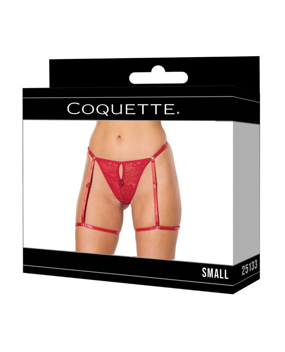 Lace Thong w/Garters and Bow Detail - Red SM | Shop Lowest Prices at Funlove.com