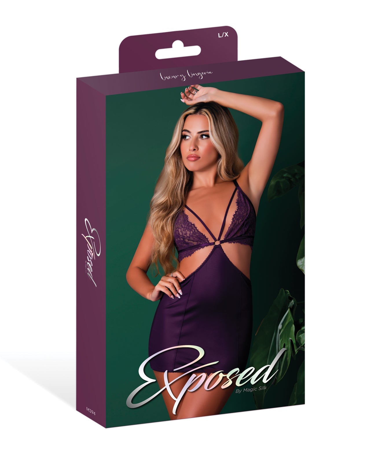 Leather & Lace Stretch Mesh and Lace Chemise w/Thong 2 pc Set - Plum | Shop Lowest Prices at Funlove.com