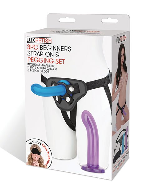 Lux Fetish 3 pc Beginners Strap On & Pegging Set - Multi Color | Shop Lowest Prices at Funlove.com