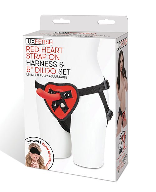 Lux Fetish 5" Dildo w/Red Heart Strap On Harness Set | Shop Lowest Prices at Funlove.com