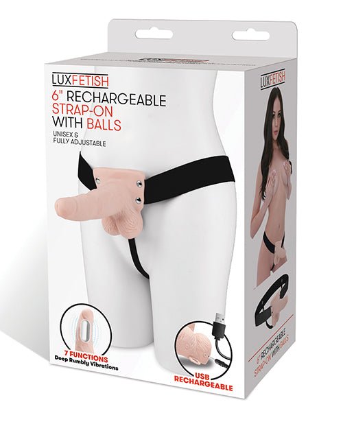 Lux Fetish 6" Rechargeable Strap On w/Balls - Ivory | Shop Lowest Prices at Funlove.com