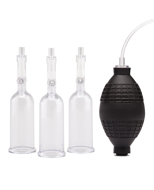 Lux Fetish Nipple Suckers w/Clitoral Pump - Clear/Black | Shop Lowest Prices at Funlove.com