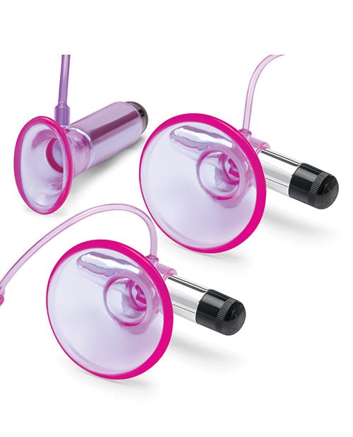 Lux Fetish Vibrating Nipple Suckers w/Clitoral Pump & Quick Release - Pink/Purple | Shop Lowest Prices at Funlove.com