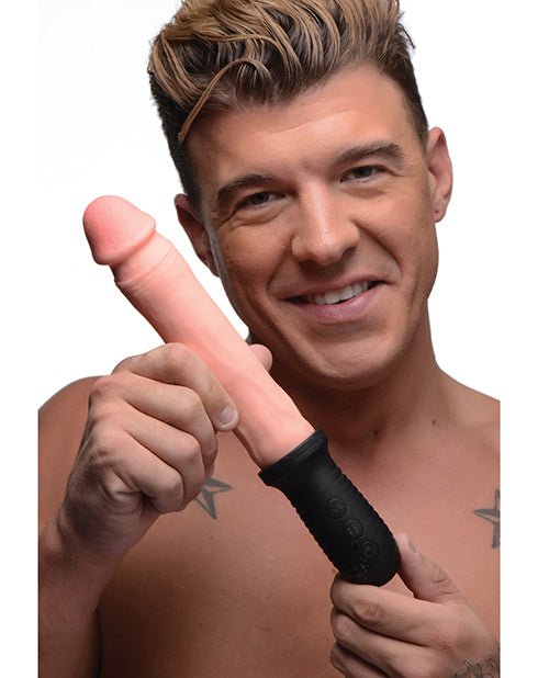 Master Series 8X Auto Pounder Vibrating & Thrusting Dildo w/Handle - Flesh | Shop Lowest Prices at Funlove.com