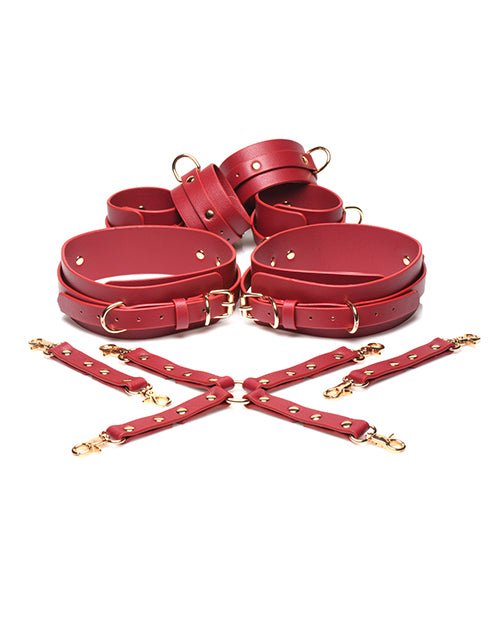 Master Series Crimson Captive Thigh, Wrist, Ankle Hog Tie Restraints - Red | Shop Lowest Prices at Funlove.com
