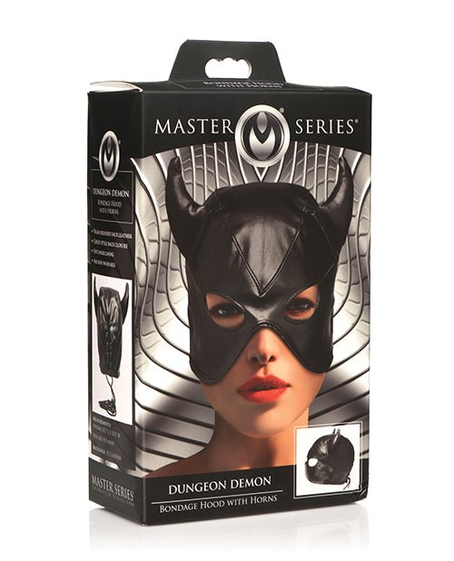 Master Series Dungeon Demon Bondage Hood w/Horns - Black | Shop Lowest Prices at Funlove.com