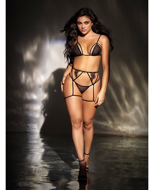 Mesh Top W/adjustable Coverage, Garter Belt & Thong Black | Shop Lowest Prices at Funlove.com