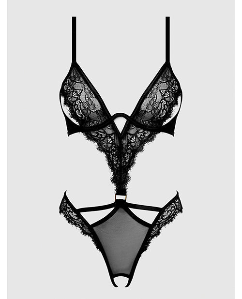 Nadia Lace & Mesh Cutout Teddy - Black 1X/2X | Shop Lowest Prices at Funlove.com
