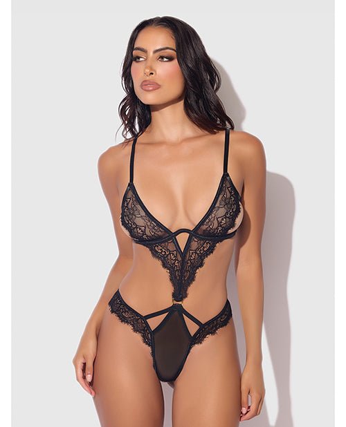 Nadia Lace & Mesh Cutout Teddy - Black SM | Shop Lowest Prices at Funlove.com