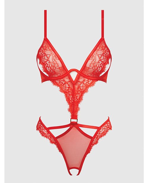 Nadia Lace & Mesh Cutout Teddy - Grenadine Dark Orange 1X/2X | Shop Lowest Prices at Funlove.com