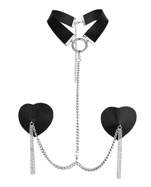 Nipplicious Dominatrix Leather Collar & Pasties W/chain | Shop Lowest Prices at Funlove.com