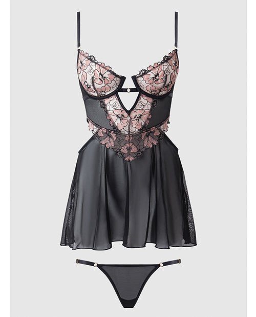 Nova Lace & Mesh Babydoll w/G - String 2 pc Set - Black 3X/4X | Shop Lowest Prices at Funlove.com