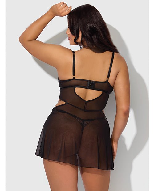 Nova Lace & Mesh Babydoll w/G - String 2 pc Set - Black 3X/4X | Shop Lowest Prices at Funlove.com