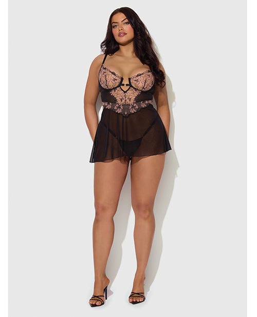 Nova Lace & Mesh Babydoll w/G - String 2 pc Set - Black 3X/4X | Shop Lowest Prices at Funlove.com