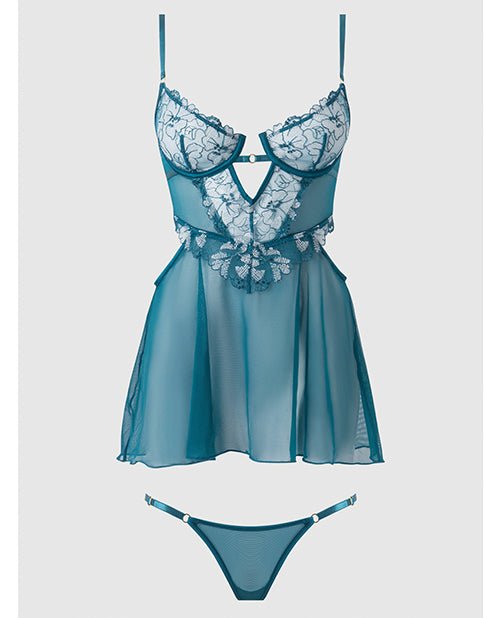 Nova Lace & Mesh Babydoll w/G - String 2 pc Set - Jade Blue XL | Shop Lowest Prices at Funlove.com