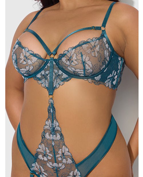 Nova Lace Teddy w/Garters - Jade Blue 3X/4X | Shop Lowest Prices at Funlove.com